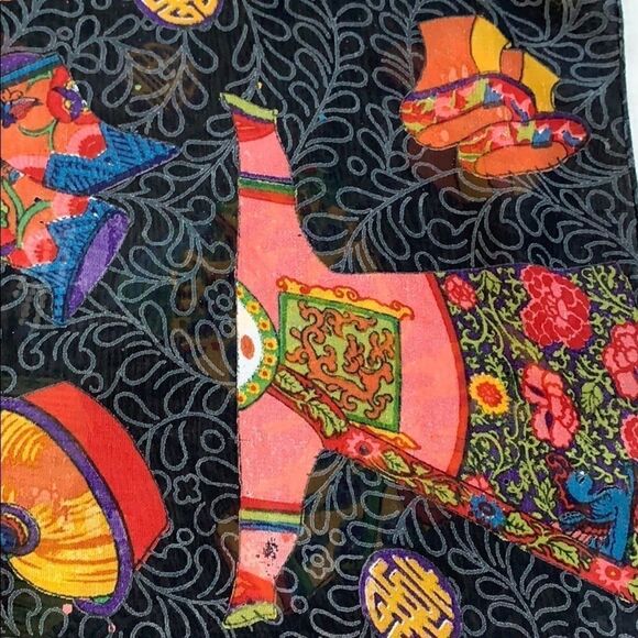 Vintage Chinese clothing design black rayon scarf - Picture 8 of 10